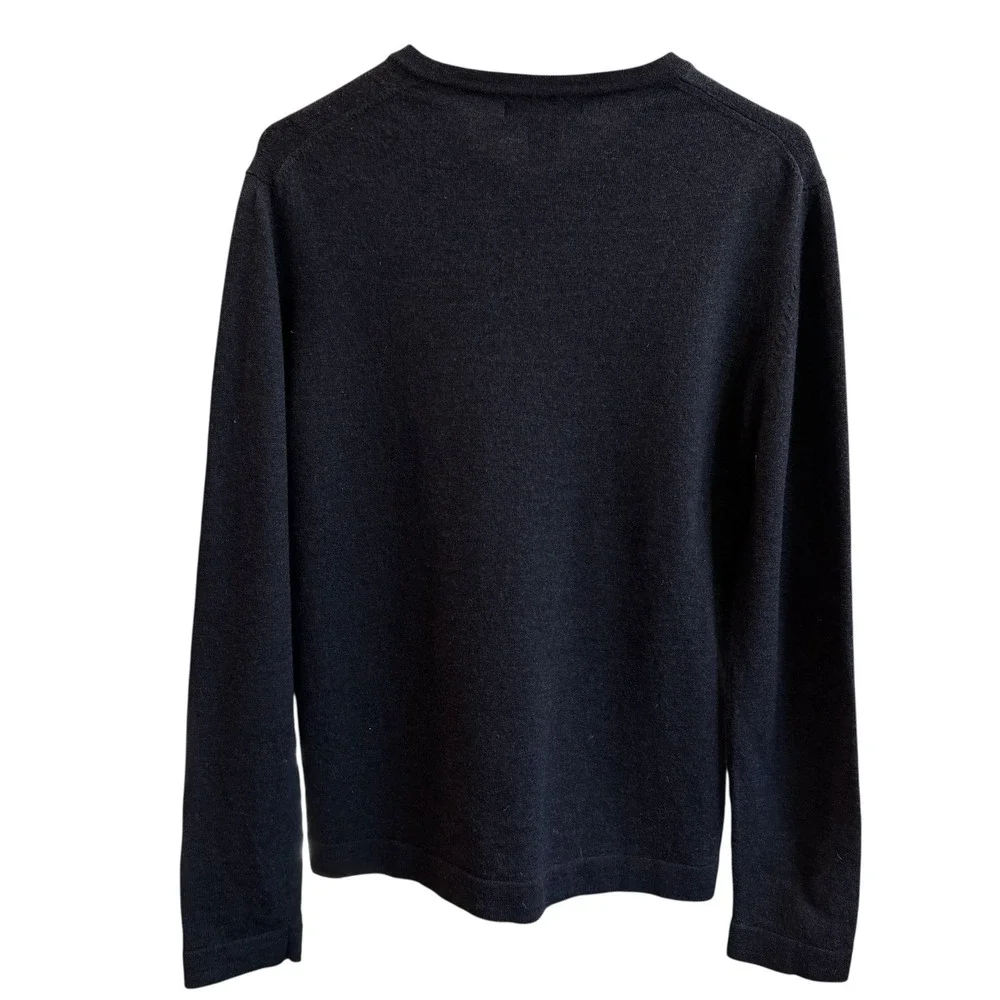 Banana Republic Men L Extra‎ Fine Italian Merino Wool V-Neck Grey Sweater #206